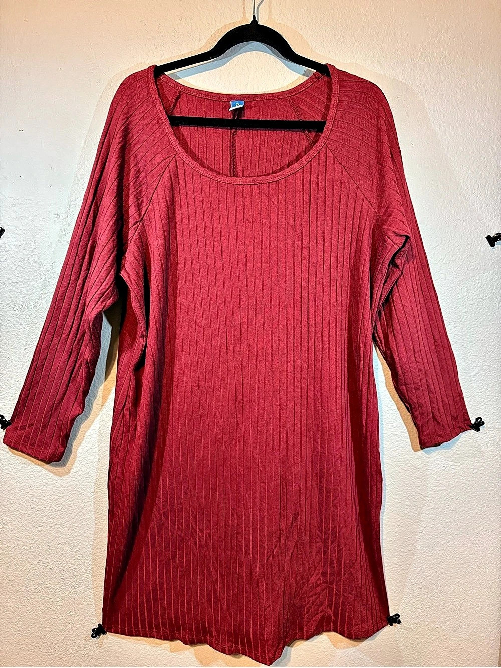 y2k Grunge Cherry Red Scoop Neck Rib Knit Plus-Size Dress.